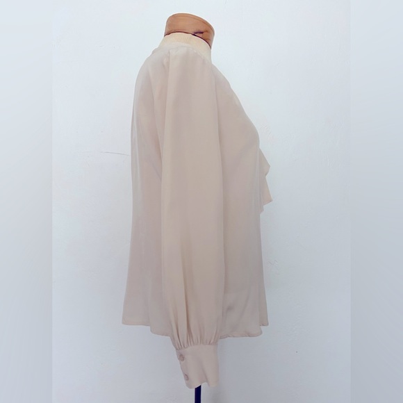 LUXE MIU MIU SILK BEIGE CREAM SAND SHIRT BLOUSE TOP TIE & RUFFLE DETAIL SIZE 40 - Picture 4 of 9